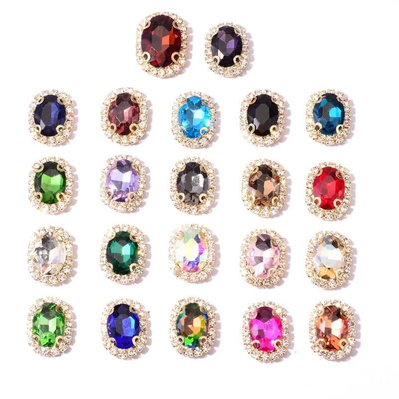Wholesale DIY Glass Loose Rhinestone Claw Chain Hot-Fix Flatback Oval Hair Clip Headband Jewelry Accessories for Shoes