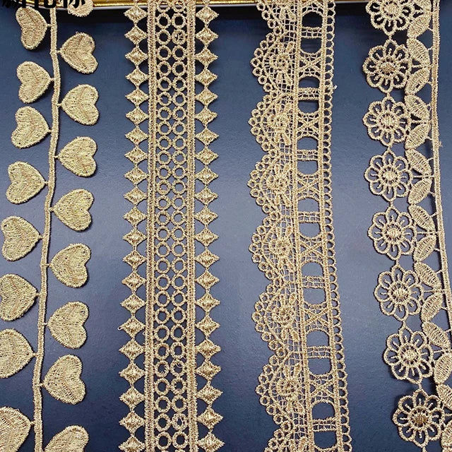Beautiful Shiny Gold Metallic Embroidery Border Net Lace Trim  Gold Trim Lace