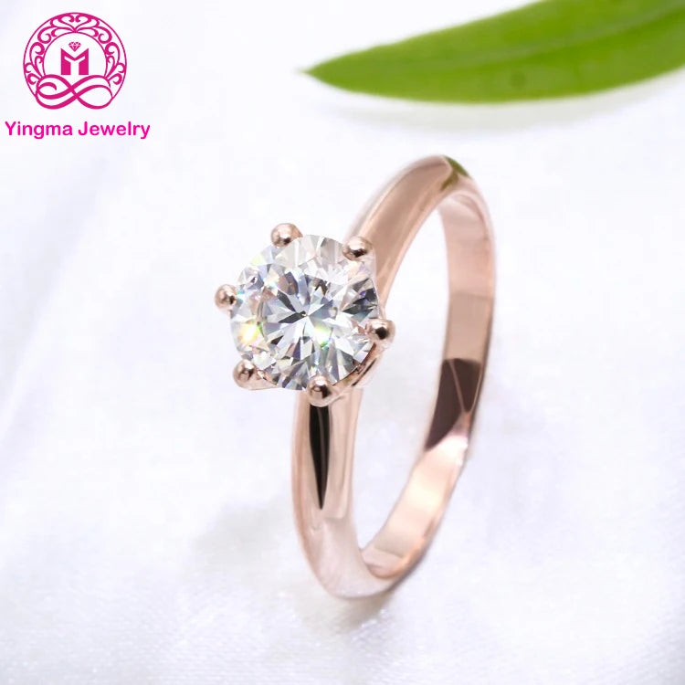 Classic 1ct Rose Gold Plated Moissanite Rings 925 Sterling Silver Rings Moissanite Diamond Wedding Engagement Rings for Women