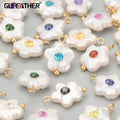 ME03 Jewelry Accessorieshand Madenatural Pearl with Zirconsflower Shape Charmdiy Pendantsnecklace Making Findings2pcs/lot
