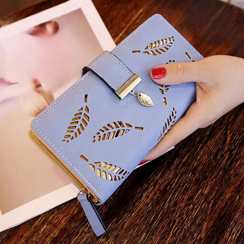 New Fashion Hollow Leaf Zipper Buckle Wallet for Women Yiwu Leather Women Hand Bag Picture Color Bold Fashion Handbags