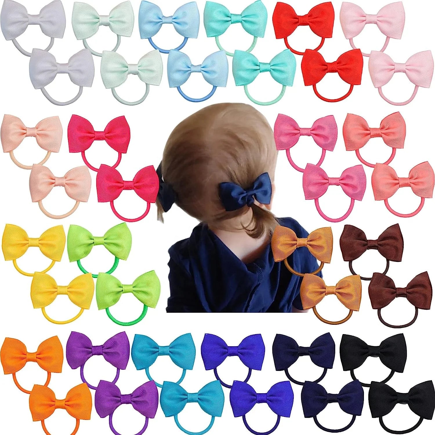 OKAY Wholesale 40 Colors Baby Girls Hair Bows Tie Elastics Rubber Ribbon Hair Bands Accessories for Baby Girls Kids Children