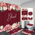 Modern Home Decoration Beautiful Rose Flower Waterproof Shower Curtain Set Elegant Housewarming Gift