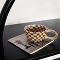 Ins Creative Retro Checkerboard Ceramic Coffee Mug Korea Niche Latte Ceramic up
