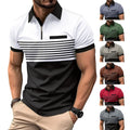 Custom Men's Casual Stripe Shirt Plus Size 100% Polyester Anti-Wrinkle Knitted Business Style Chest Pocket Lapel Zipper T-shirt