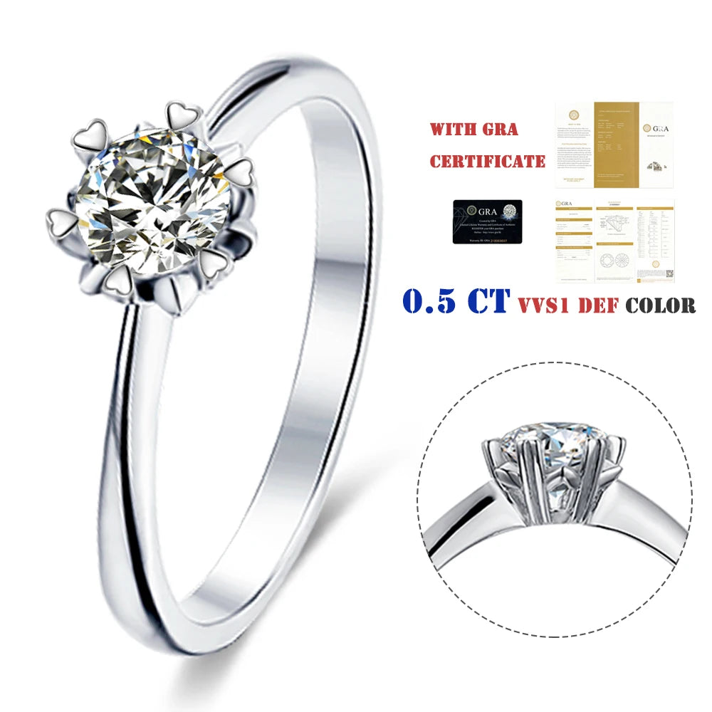 Abiding Solitaire 18K Solid 925 Silver 0.5Ct Moissanite Ring Wedding Engagement Latest Design Diamond Ring Luxury Trendy Jewelry
