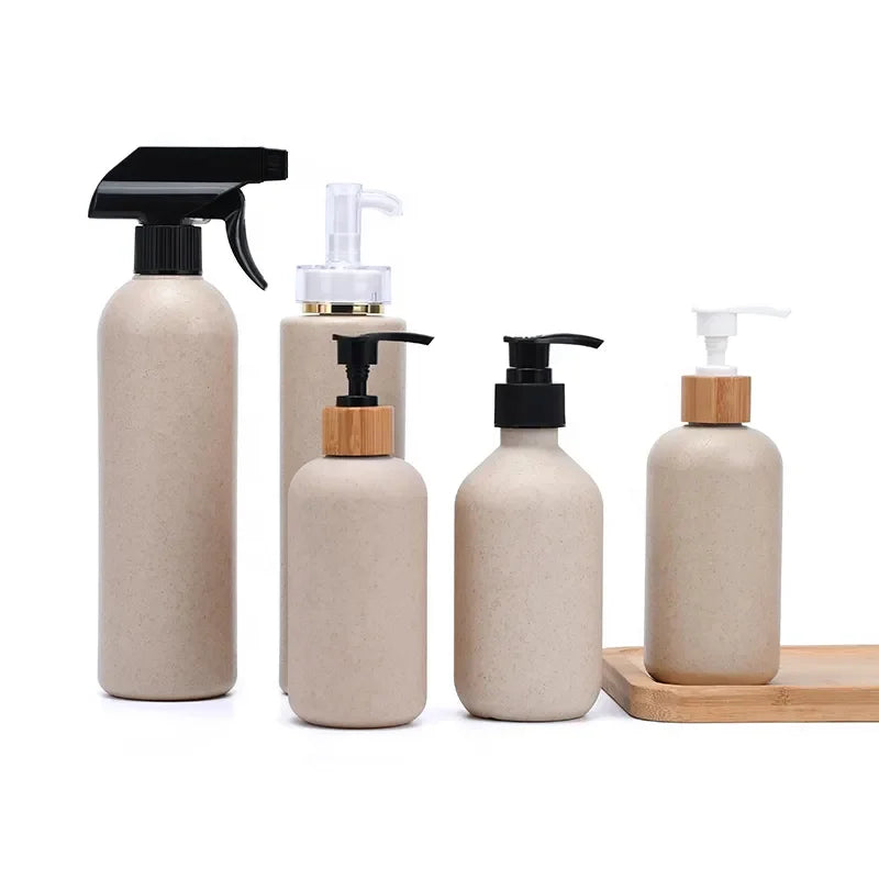 Cosmetic Packaging 30ml 100ml 250ml 300ml 500ml Wheat Straw Biodegradable Shampoo PE Plastic Pump Bottle with Lotion Dispenser