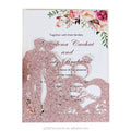 Rose Gold Laser Portrait Glitter Paper Invitation Card Heart-shaped Cards and Mr and Mrs Custom Glitter Pocket Greeting Cards