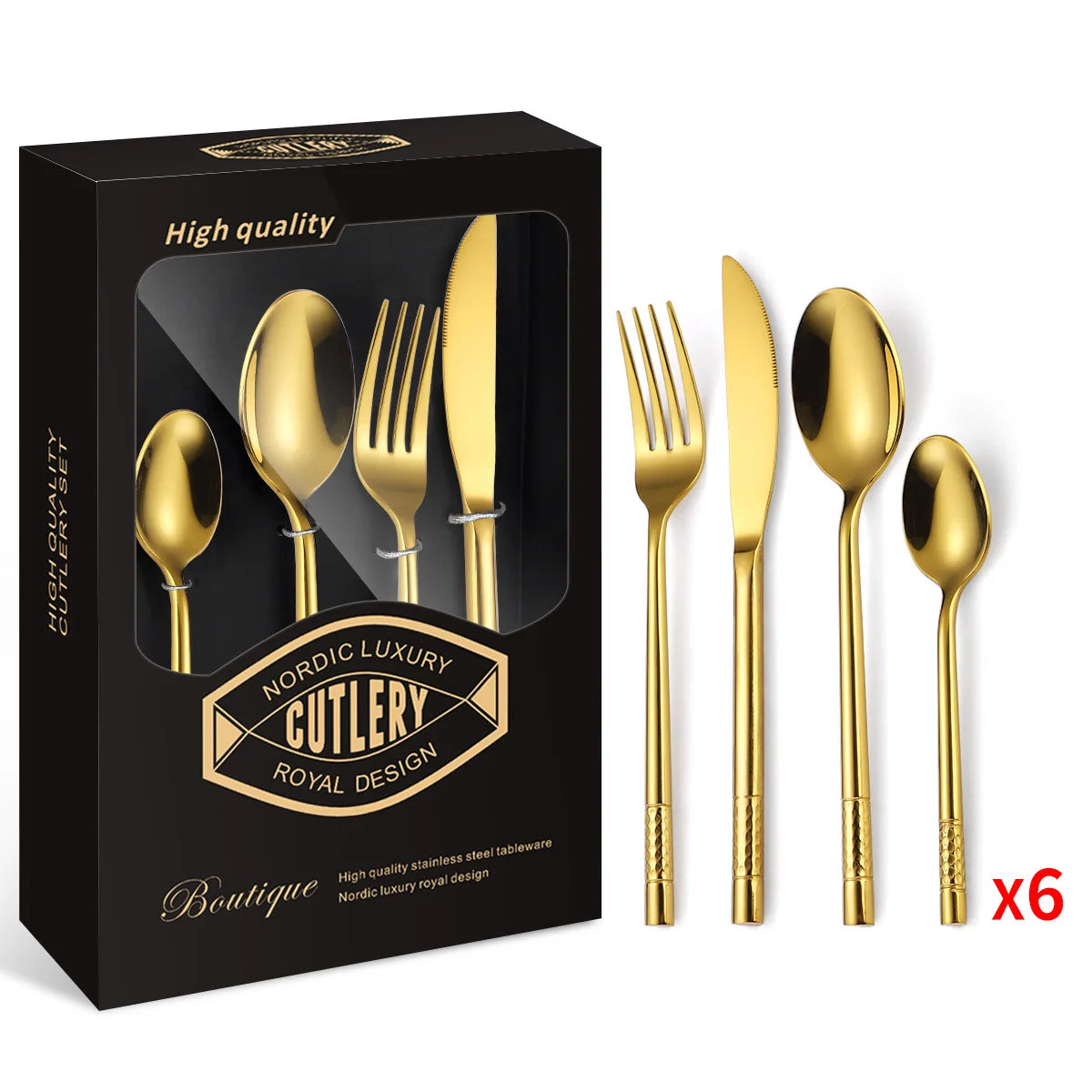 430 Stainless Steel Luxury Western Black Retro Elegant Wedding Golden 24pieces Flatware Restaurant Brand Cutlery Set Modern Gift