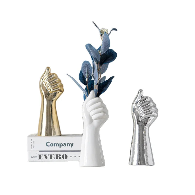 Nordic Golden Ceramic Vase Hand Statue Flower Vase Home Decoration Flower Pot Floral Composition Christmas Living Room Ornaments