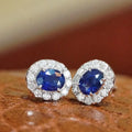 Aimgal AU750 18K Gold Fine Jewelry 0.56ct Sapphire and 0.16ct Diamond Stud Earrings Stylish Wedding Engagement or Gift Idea