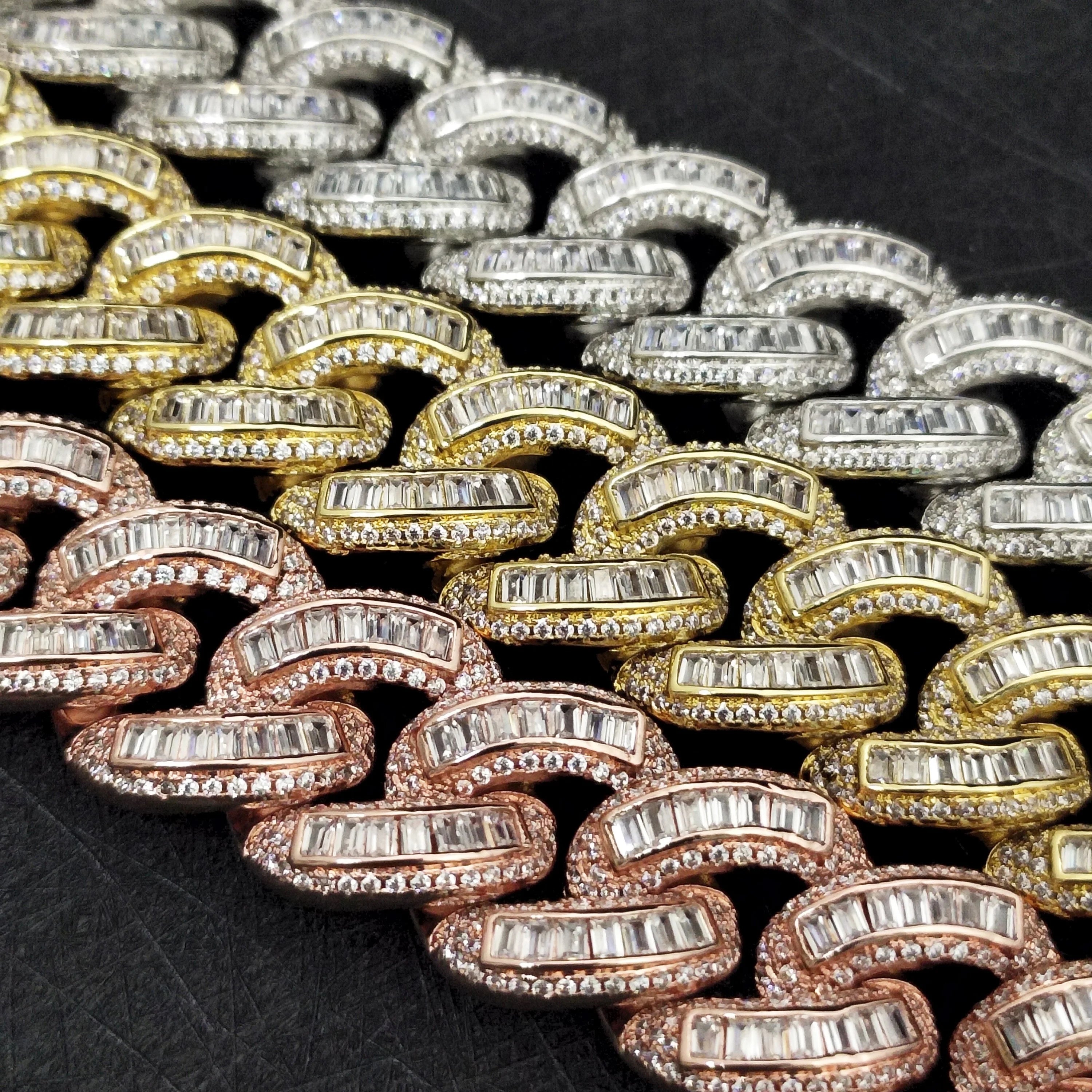 Zuanfa Jewelry Classic Design Men Rapper Iced Out Hip Hop Necklace baguette Cuban Link Chain Set