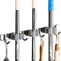 Bathroom Adhesive Screw Hanger Mop Broom Holder Organizer Wall Mount 3 Racks 4 Towel Hook