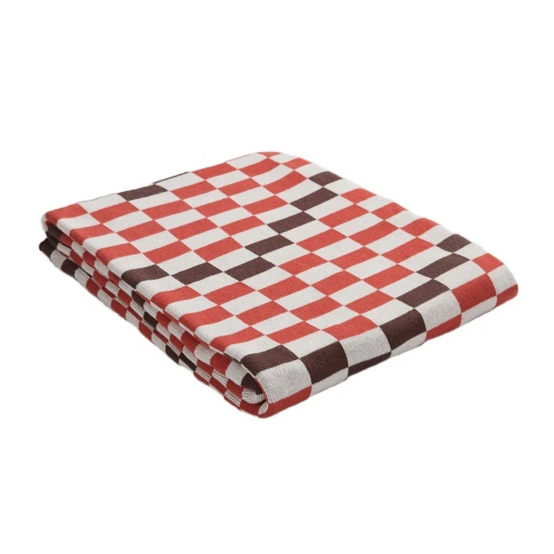 Hot Selling Brightly Colored 100% Cotton Knitted Throw Multi Colors Checkerboard Blankets for Home Decor SY
