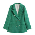 Vintage Long Sleeve Flap Pockets Female Outerwear Chic Vestes 2025 Women Fashion Double Breasted Houndstooth Blazer Coat