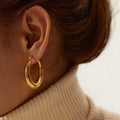 New Style Hollow Crescent Shaped Large Stainless Steel Moon Earrings Women Fashion 18K PVD Gold Plated Vintage Big Hoop Earrings