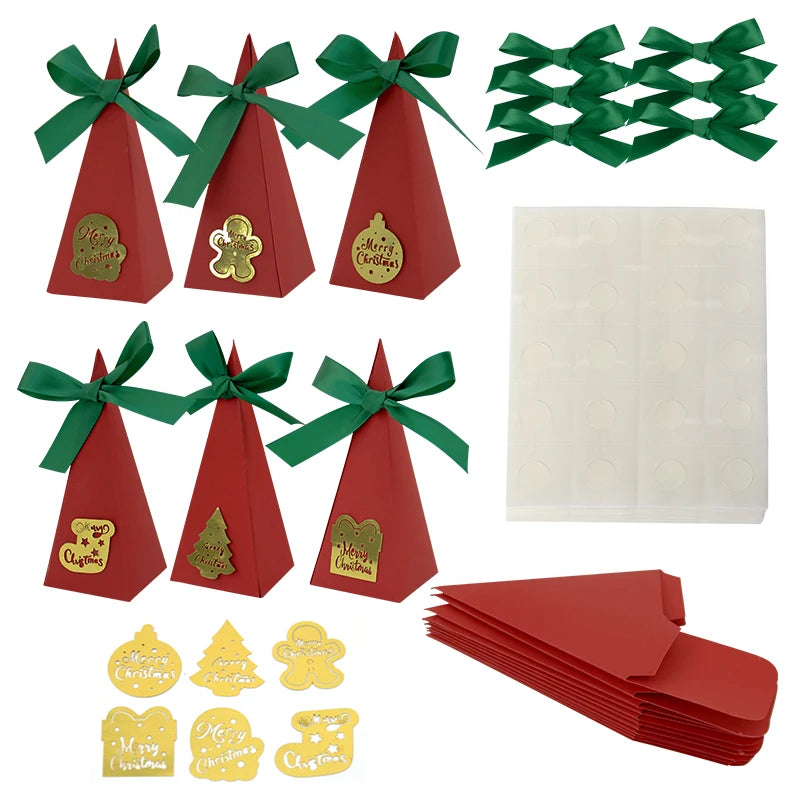 Christmas Triangle Candy Treat Paper Boxes Matt Lamination Recyclable Packaging for Party Favors-Candies Biscuits for Chocolates
