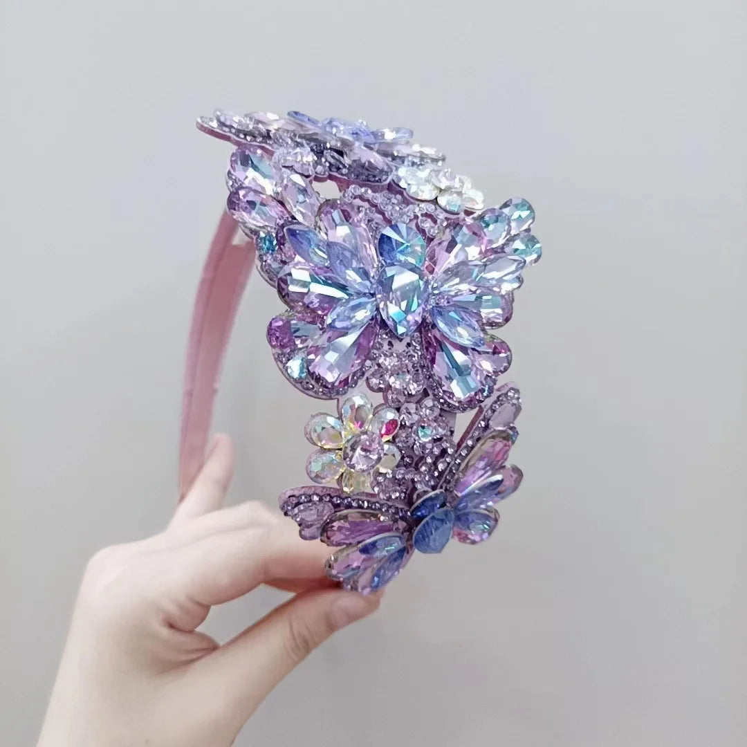 New butterfly Hair Band Super Shiny Head Band Full Diamond Hair Accessory Women's Handmade Wide Edge Anti slip Tooth Headband