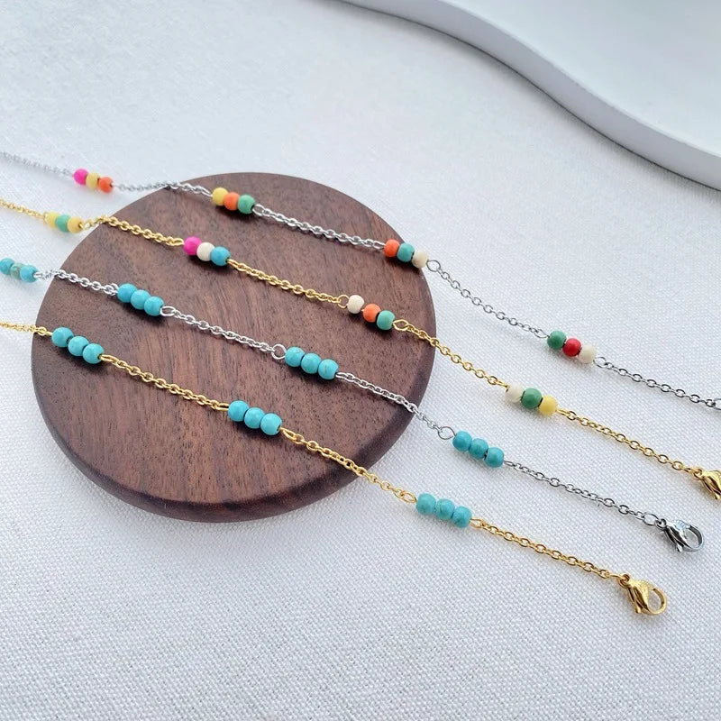 Bohemian Ethnic Style Crushed Stone Starfish Shell Beaded Anklet European and American Beach Surfing Accessories
