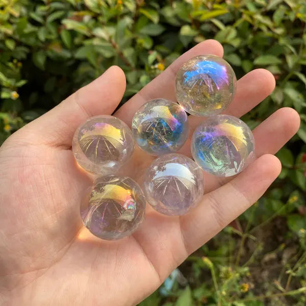 Factory Price Natural Crystal Hand Carved Electroplated clear Quartz Small Ball  Caring for Decoration