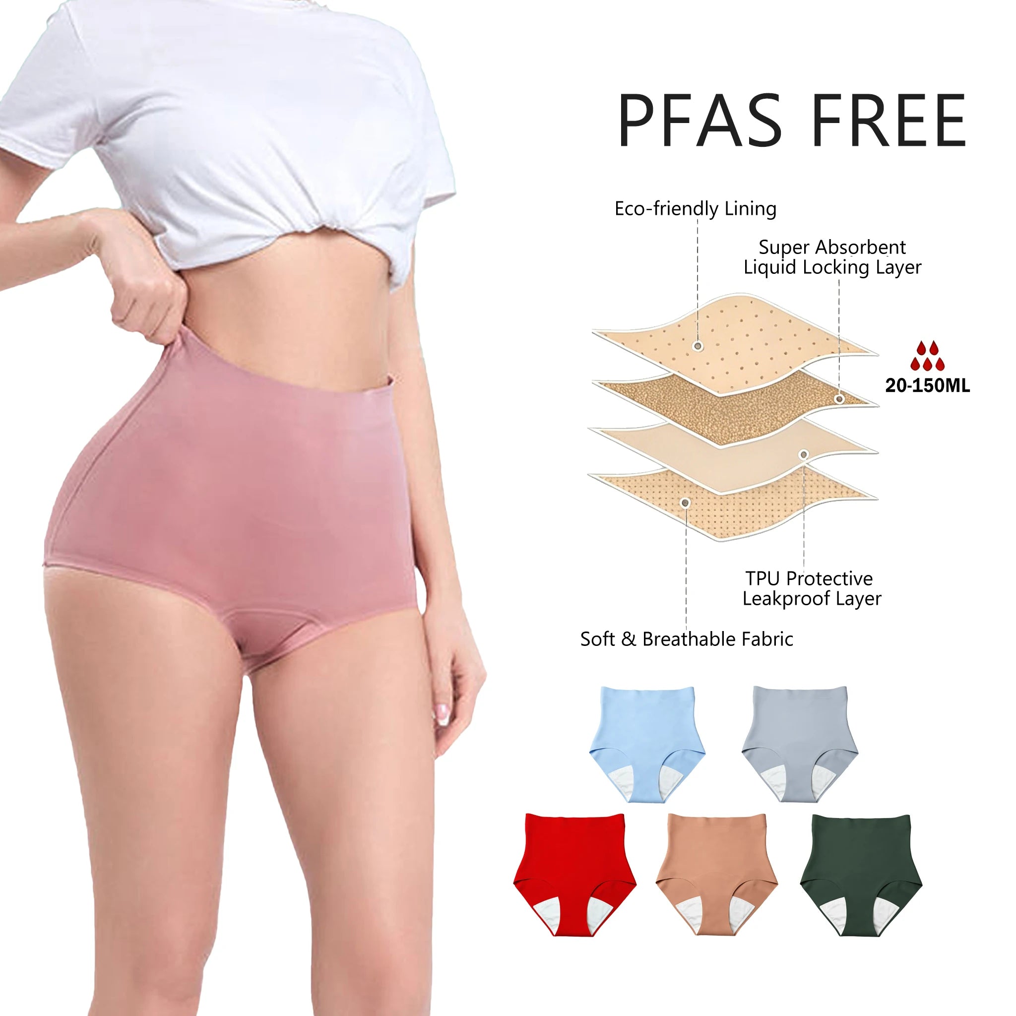 Shanhao OEM Biodegradable Bamboo Boyshort Panties Leakproof Reusable Menstrual Brasiles Oeko-Tex PFAS-free Period Panties