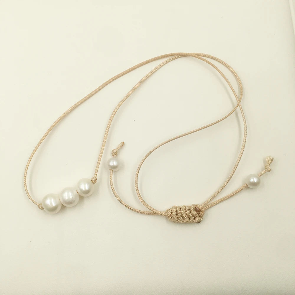 Nature Freshwater PEARL Knotted Adjustable Choker NECKLACE Total Length 65 cm Long Necklace9-10 mm Potato Pearl