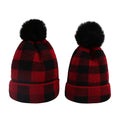 Christmas Red Black Color Checked Wool Bobble Bennie Hat for Adult and Kid Mother Daughter Sun Hats