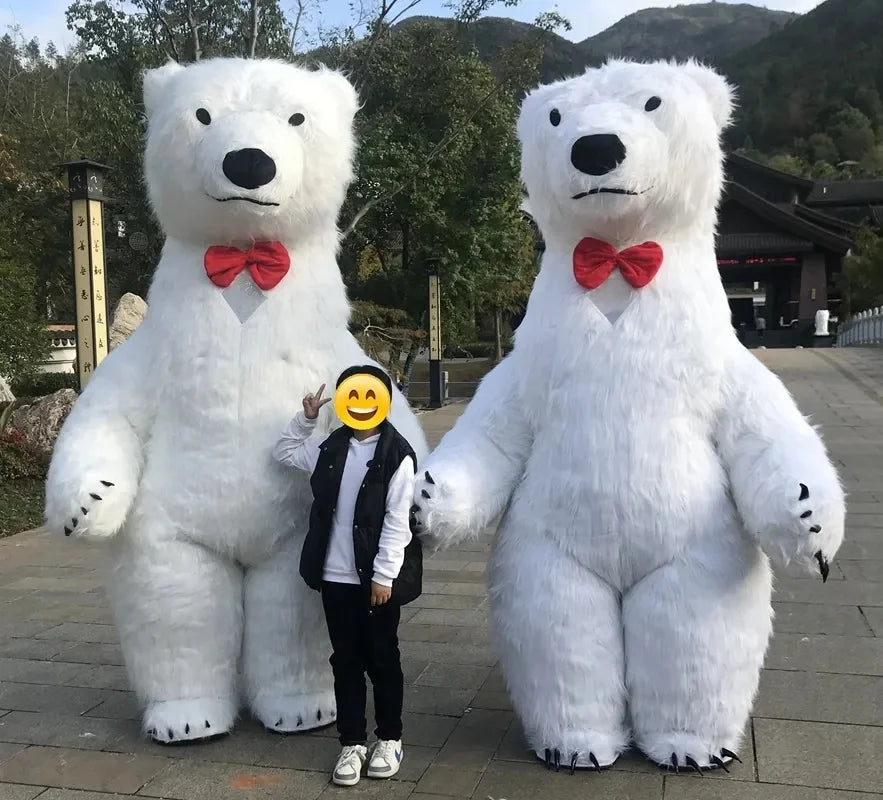 Funtoys Hot Sale Custom Giant Inflatable White Polar Bear Bow Tie Mascot Costume Advertising Animal Panda 2m/2.6m/3m for Adult