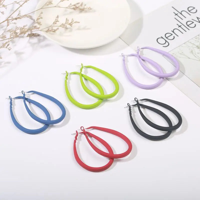 2021 Korean Style Candy Color Exaggerated Big Hoop Earrings Colorful Geometric Hoop Statement Earrings