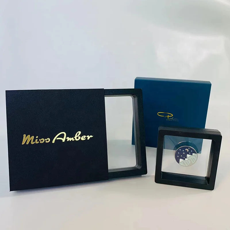 Custom Logo 3D Floating Frame Jewelry Display Box Case Clear PE Film Suspension Box Packaging With Sliding Sleeves Paper Box