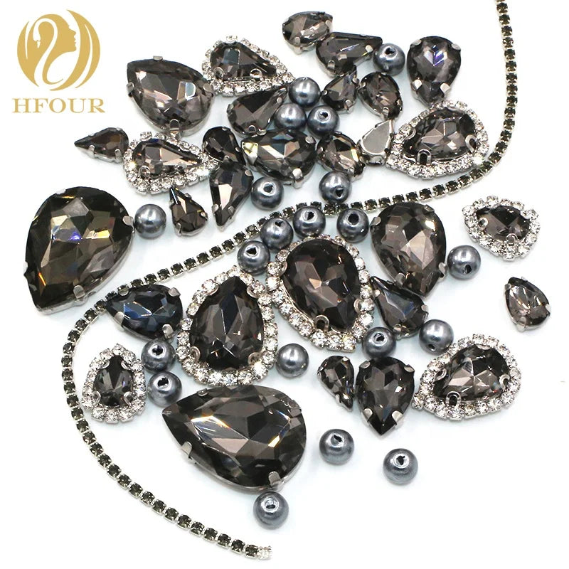 New Product Gray Mixed Crystal Rhinestones Cup Chain and Pearls for Handmade