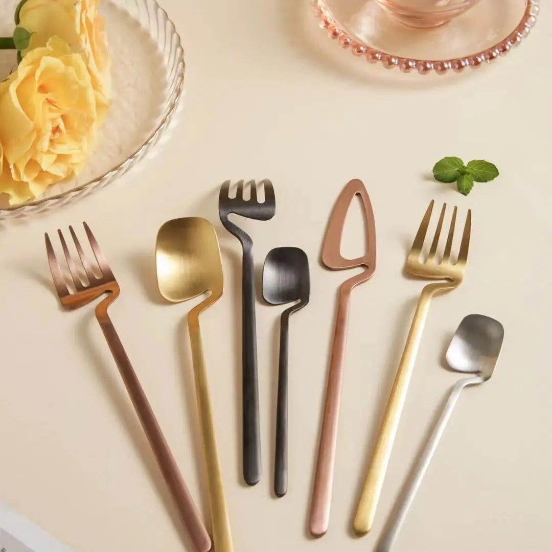 Fancy Stainless Steel 304 Mirror Polish Flatware Set Silver Rose Gold Black Knife Fork Spoon for Coffee Tea Dessert Steak Party