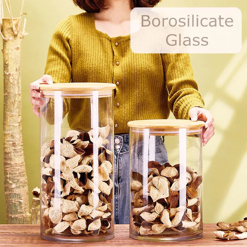 Custom Large High Borosilicate Glass Food Storage Container with Bamboo Lid for Kitchen and Party Storage
