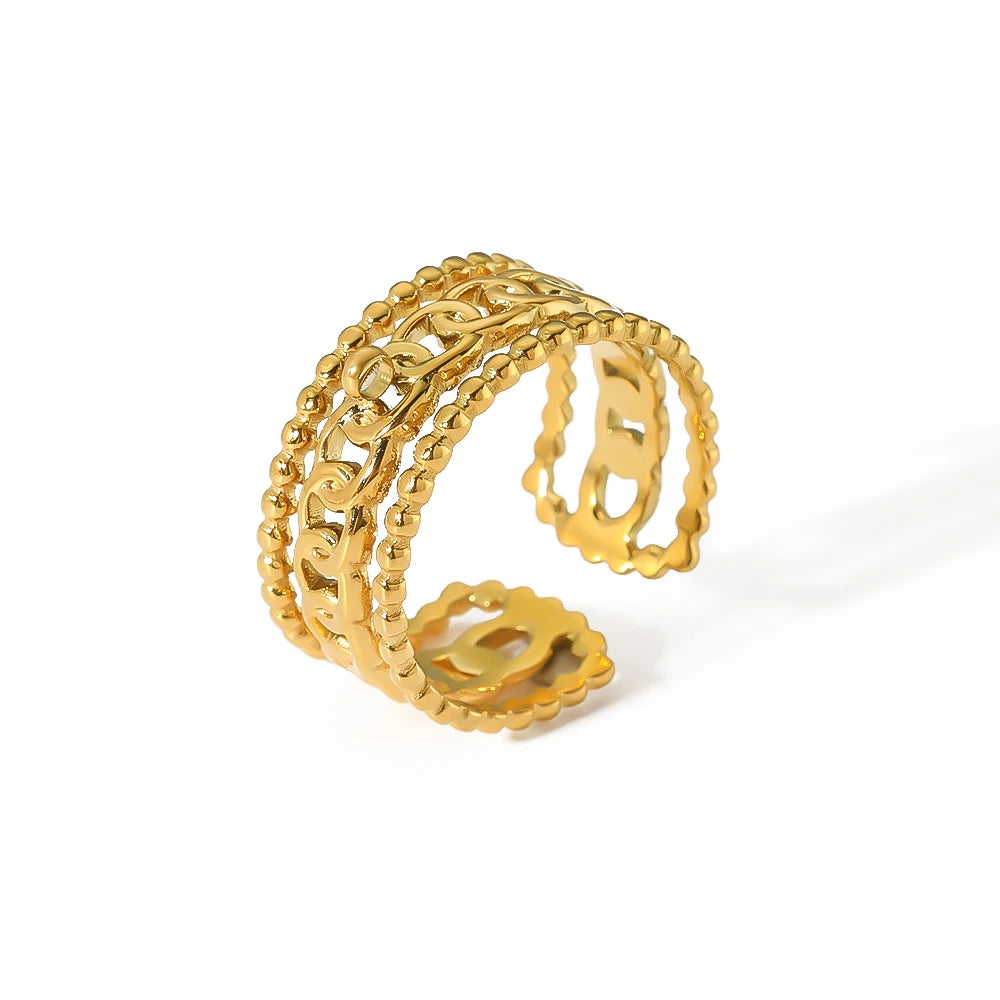 Trendy Minimalist Stainless Steel 18K High Quality Resizable Cuff Gold Three Wire System Adjustable Rings Jewelry Women
