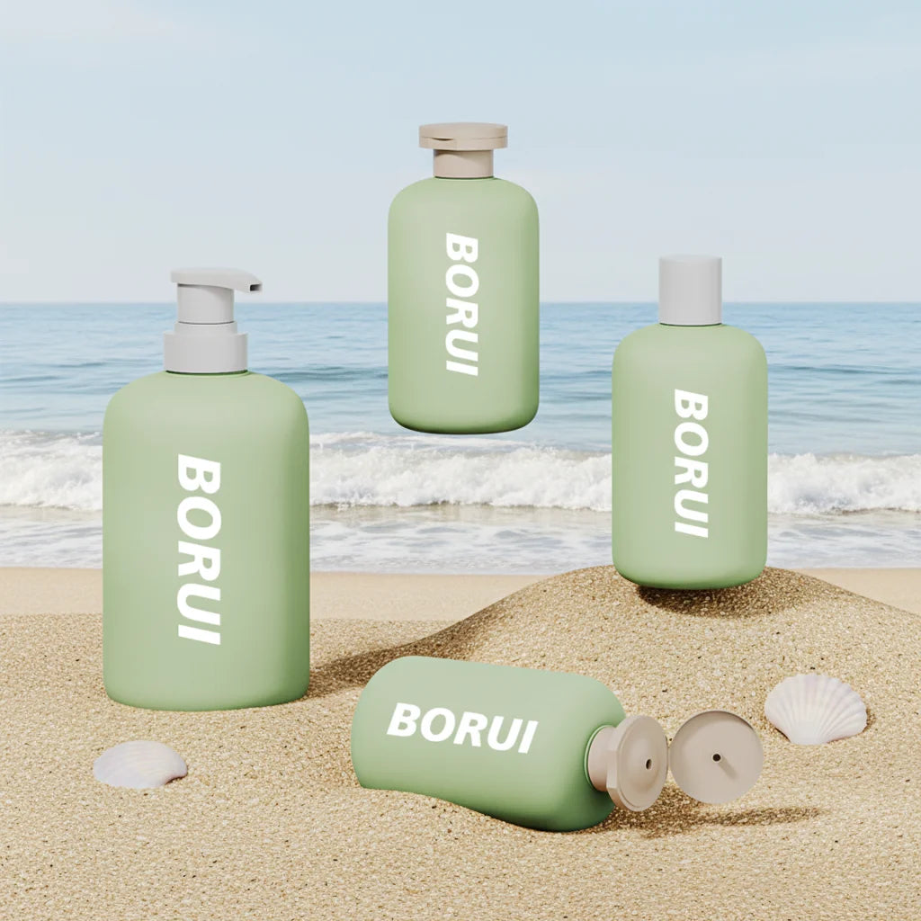 Empty 300/500ml Squeeze Green PE Shampoo & Lotion Bottle with Pump for Skin Care Serum Face Mask Loose Powder & Wigs