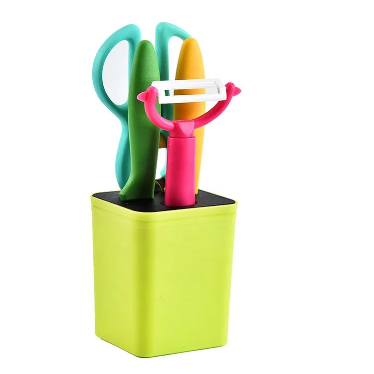 Wholesale New Design Kitchen Supplies Accessories Colorful Scissors Peeler Whisk Grater 5PCS Set with Holder