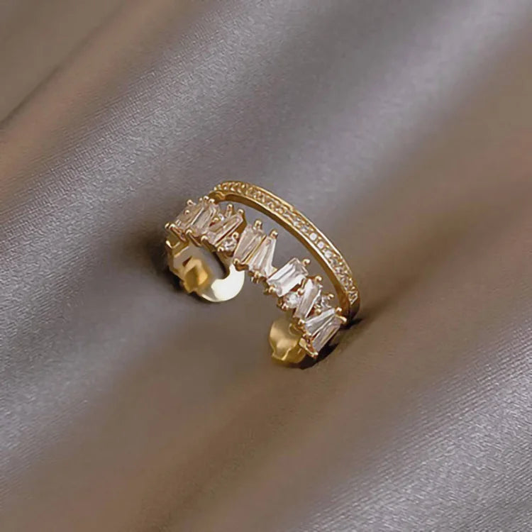 2021 New Gothic Finger Jewelry Luxury Zircon Gold Double Student Opening Rings for Women Girls