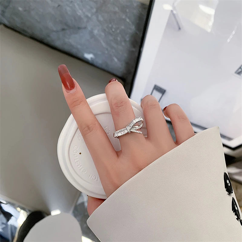 Fashion Adjustable Jewelry Bling Half Knot Diamond Moissanite Ring Wedding Engagement Rings Women