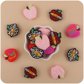 Silicone TEACH Heart ShapePencil Focal Beads for DIY Jewelry Keychain Lanyard Bracelet Making