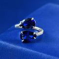 2022 New Sterling Silver Water Drop Finger Knuckle Rings Blue Adjustable Two Pear Shaped Ring 925