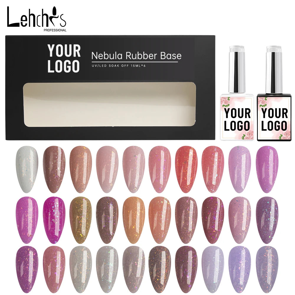 Lehchis Customizable HemaTPO Free UV Gel Polish Rubber Base Coat with Reflective Glitter Effect Excellent Nail Gel Polish