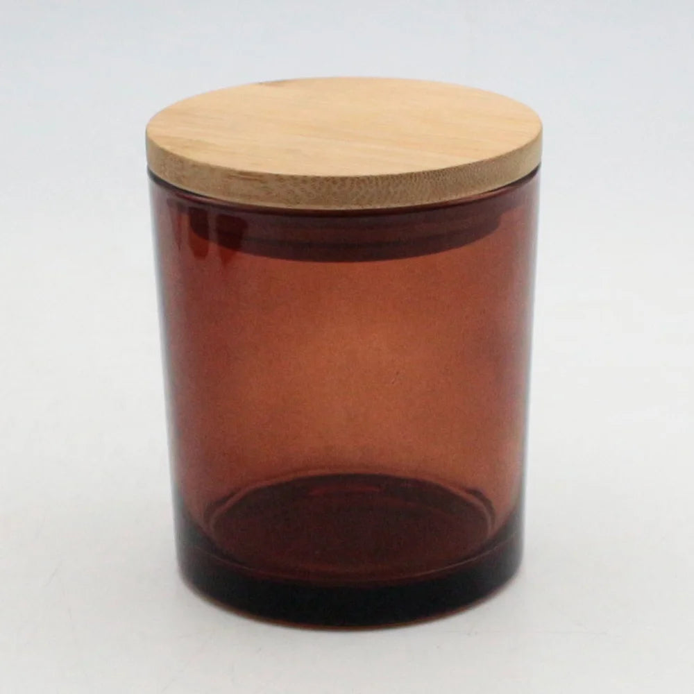 LANGXU in Stock Cylinder Cup Shape Straight Side Round Empty Amber Candle Jar Glossy Translucent 250ml Glass Candle Jar