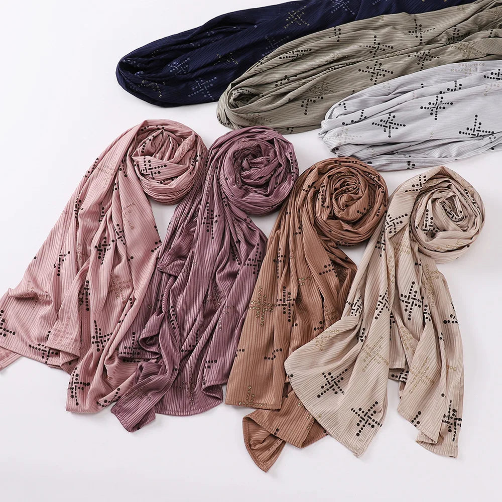 2026 New Knitted Fabric Malay Indonesian Turban Ladies Striped Printing  Scarf Wholesale  Muslim Hijab