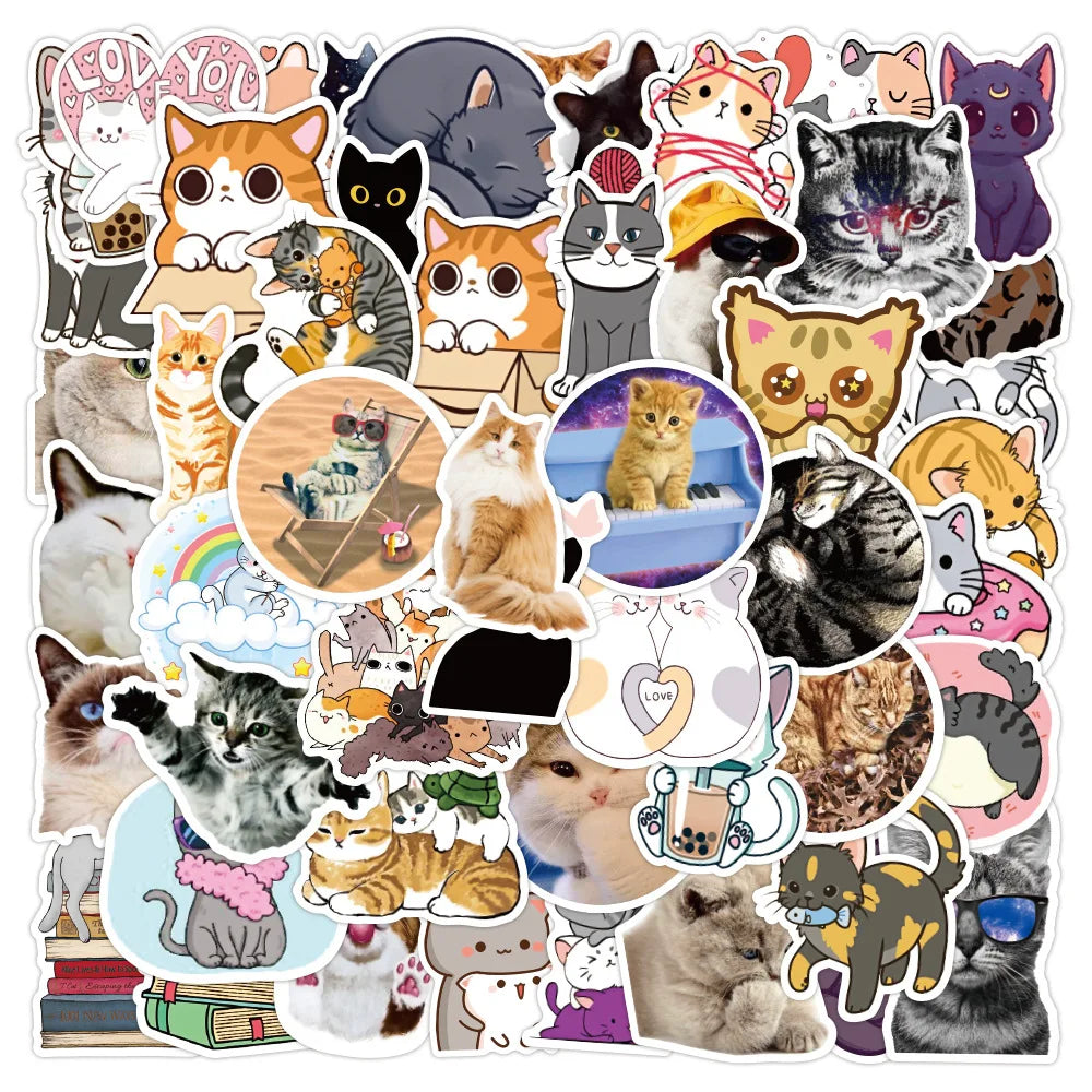 50Pcs Cute Cartoon Decorative Stickers for Kids Laptop Notebook Refrigerator Table Waterproof Kawaii Pet Animal Sticker