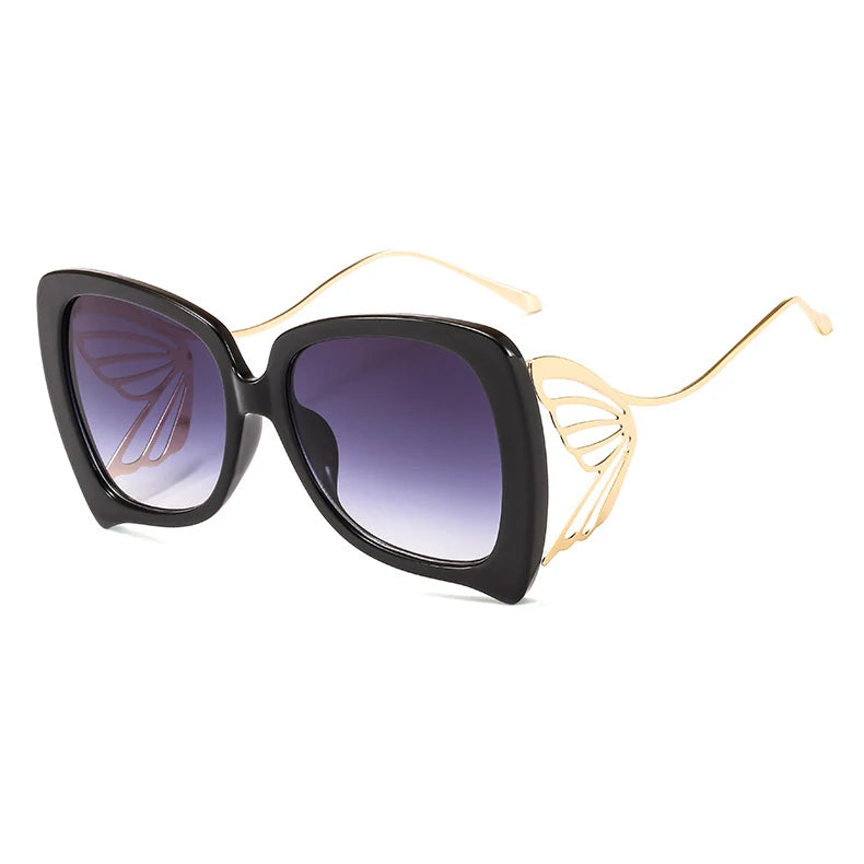 2022 Popular Women's Oversized Sun Glasses Curved Leg Design UV Resistant UV400 Metal PC Sunglasses