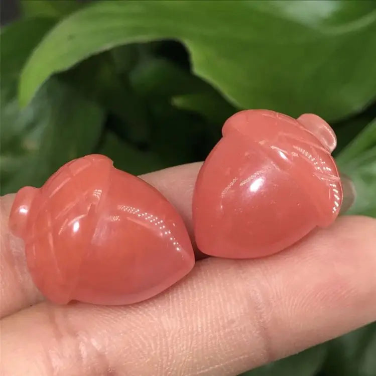 DIY Natural Mineral Carving Hazelnut Shape Crystal Rhodochrosite Pine cones Rieki Healing Stone