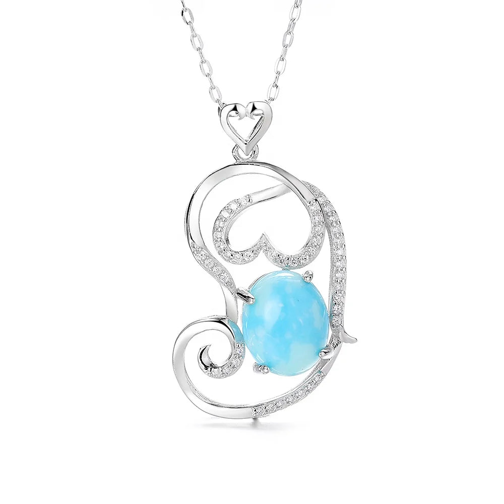 925 Sterling Silver Larimar Stone Necklace