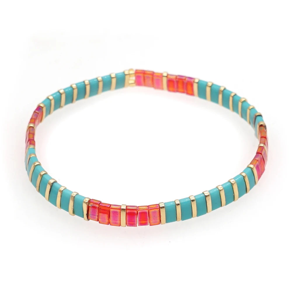 Go2BoHo Miyuki Tila Bracelet Fashion Jewelry Ruby Turquoise Gold Color Boho Beaded Multicolor Bracelets for Women Her Jewellery