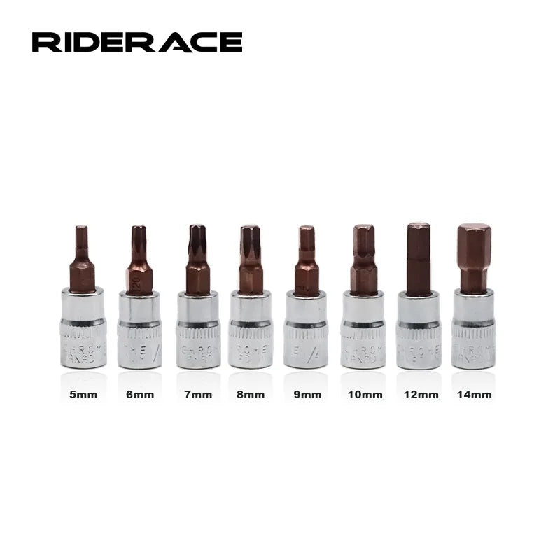 RIDERACE 8 Pcs/Set Metric Allen Hex Ratchet Wrench Socket Kit Alloy Steel 5/6/7/8/9/10/12/14mm Screwdriver Sleeve for Spanner