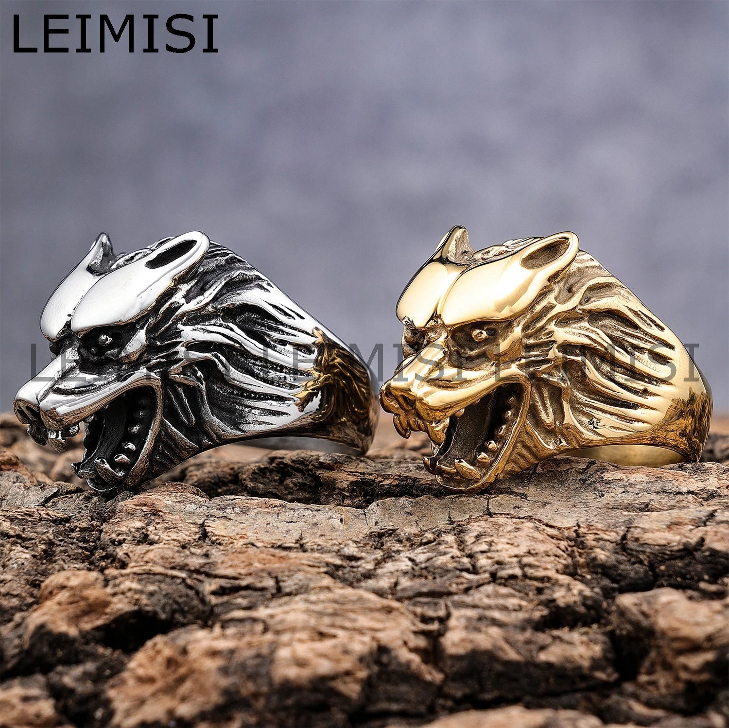 Vintage Animal Wolf Head Biker Mens Signet Ring Retro Stainless Steel Biker Gothic Jewelry for Men Women